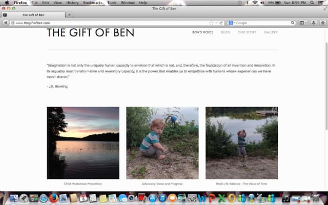 A screenshot of the homepage of The Gift of Ben.com.