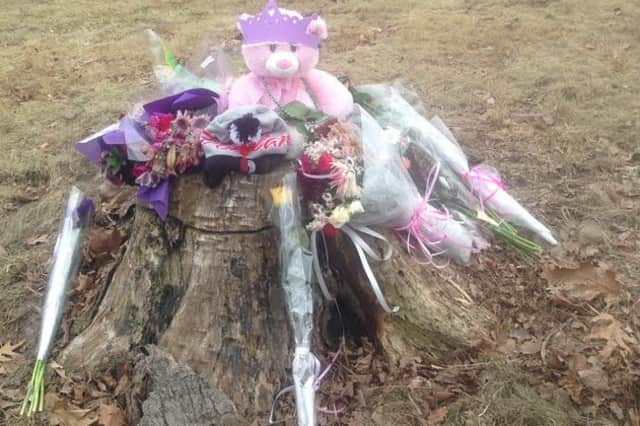 Friends created a memorial to Emma Sandhu near the site where she was killed in a car accident in March in Ridgefield. 