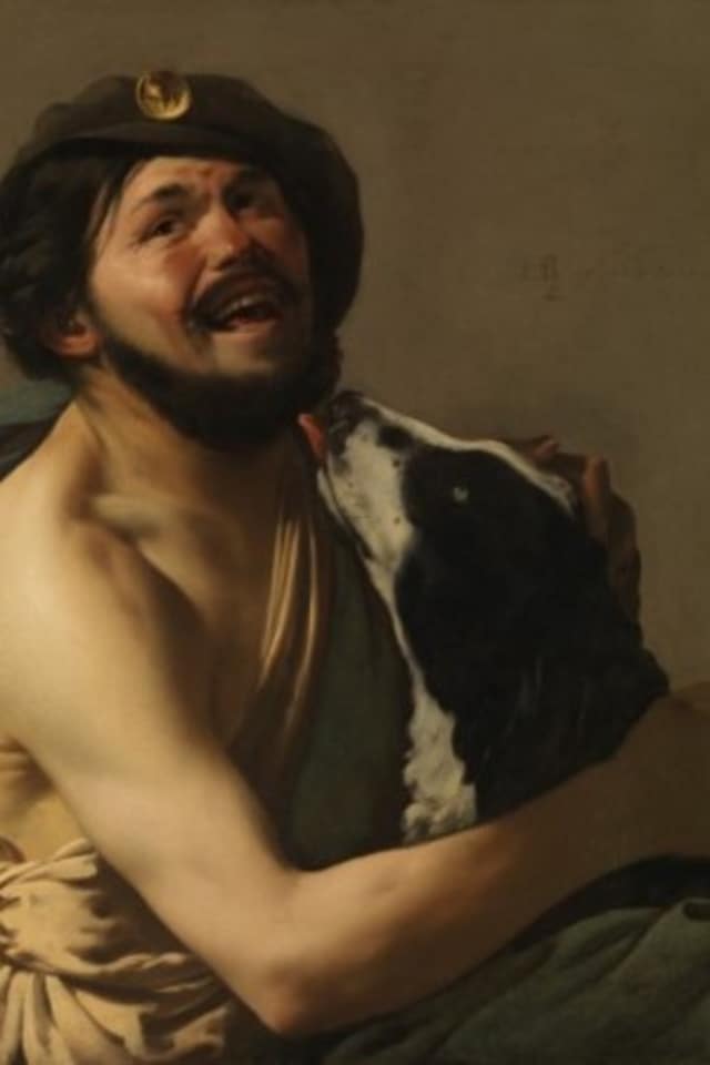 "Laughing Bravo with his Dog" is part of the Hohenbuchau Collection at the Bruce Museum.