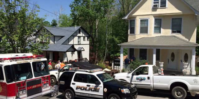 A photograp from WABC posted on Twitter showing the scene at Hillside Avenue in Hastings.