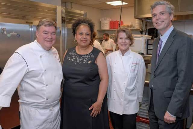 Left to right are chef Peter Kelly, Rotary Club President Heather Miller, Ricca Kelly, and White Plains Mayor Tom Roach at "An Evening to Remember."