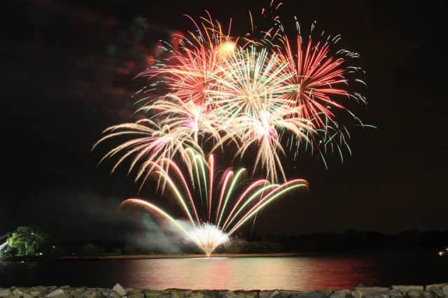 Fireworks over Long Island Sound in Mamaroneck.