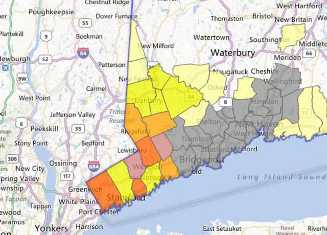 More than 23,900 customers out of 1,240,246 total customers served by CL&P are out of power across Connecticut as of 5:30 a.m. Monday.