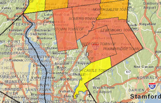 An estimated 11,986 out of 32,524 NYSEG customers in Westchester were without power at 5:30 a.m. Monday.