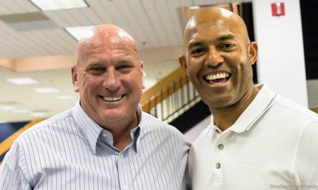 Ken Hicks, left, general manager of Acura of Westchester, shown here with Yankees legend Mariano Rivera, is one of three people to be honored New Rochelle Fund for Educational Excellence at the 18th annual Foundation Awards Gala.