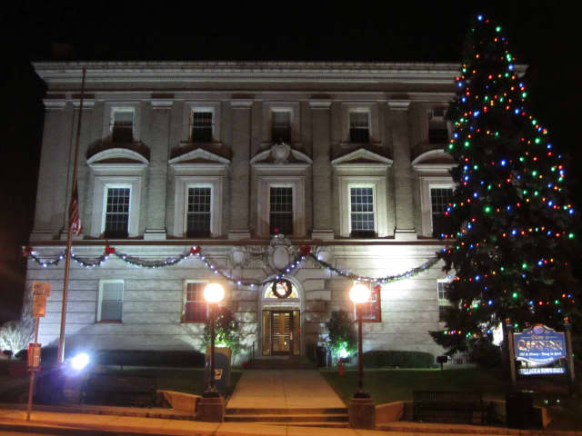 The Ossining Town/Village Hall lights up to celebrate the holiday season. 