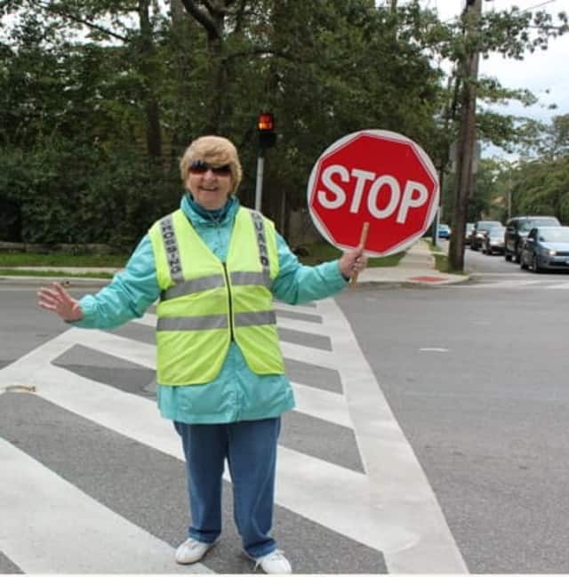 Alma Sherwood works as a crossing guard at the corner of Boston Post and Osborn roads in Rye.