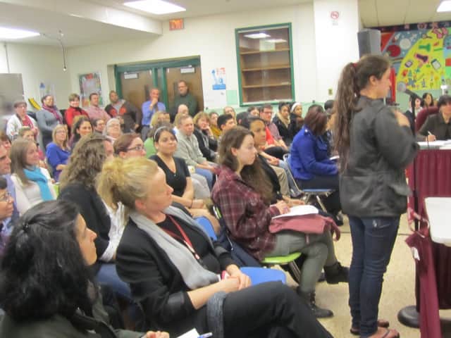 Ossining community members packed into Roosevelt School on Wednesday night to ask the Board of Education not to cut programs next year.