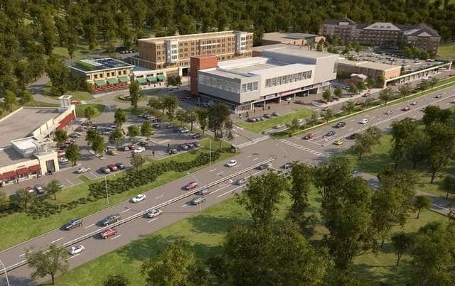 An artist's rendition shows the proposed Rivertowns Square Project along the Saw Mill River Parkway in Dobbs Ferry. 