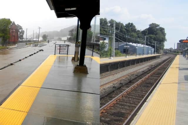The MTA says that a new project set for this spring and summer will prevent flooding at the Ossining train station, seen in the above left photo.