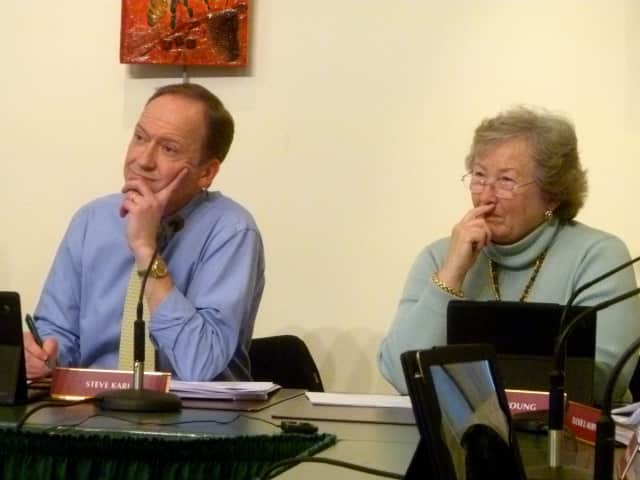 Town Council members Steve Karl and Penny Young and the rest of the council heard several residents support the Board of Education's budget during a public hearing at the New Canaan Nature Center Wednesday. 