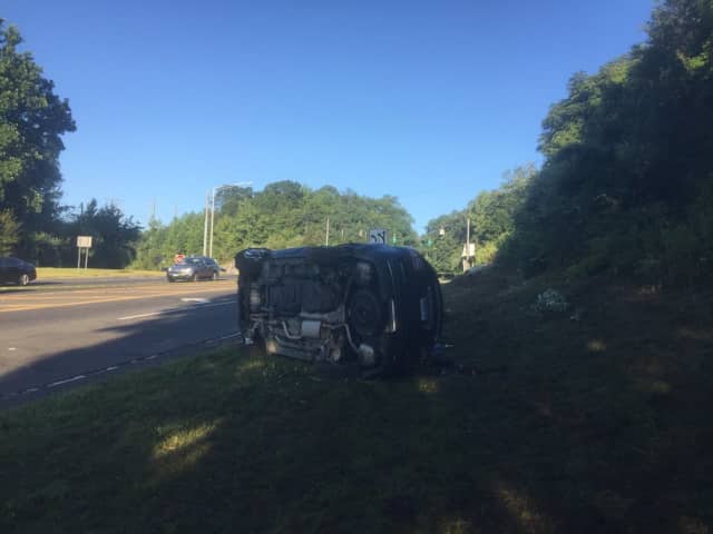 A stolen car chase from Westport ended in a crash on Grist Mill Road in Norwalk.