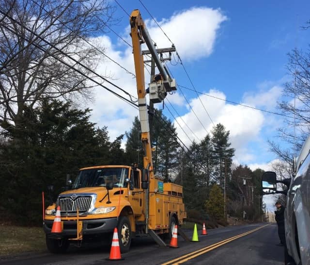 A worker for Eversource Energy had to be rushed to the hospital after his equipment apparently touched a power line on Blue Ridge Lane in Wilton Thursday.