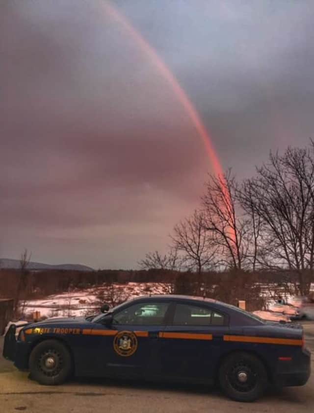State police in Rhinebeck shared this photo of a beautiful, spring morning rainbow on their Facebook page.