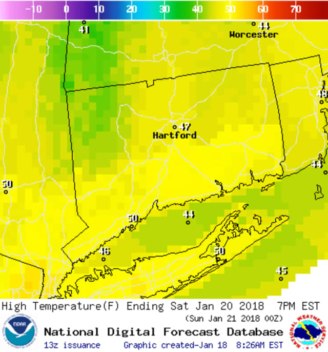 High temperatures are expected to be in the upper 40s or lower 50s this weekend in Fairfield County