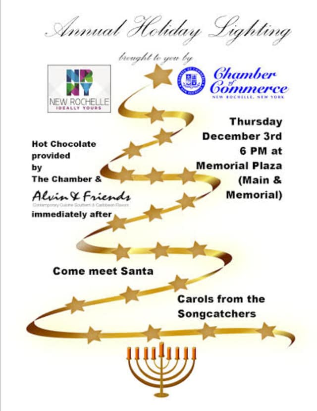 New Rochelle spiritual leaders gather Thursday for Annual Holiday Lighting in Memorial Plaza.