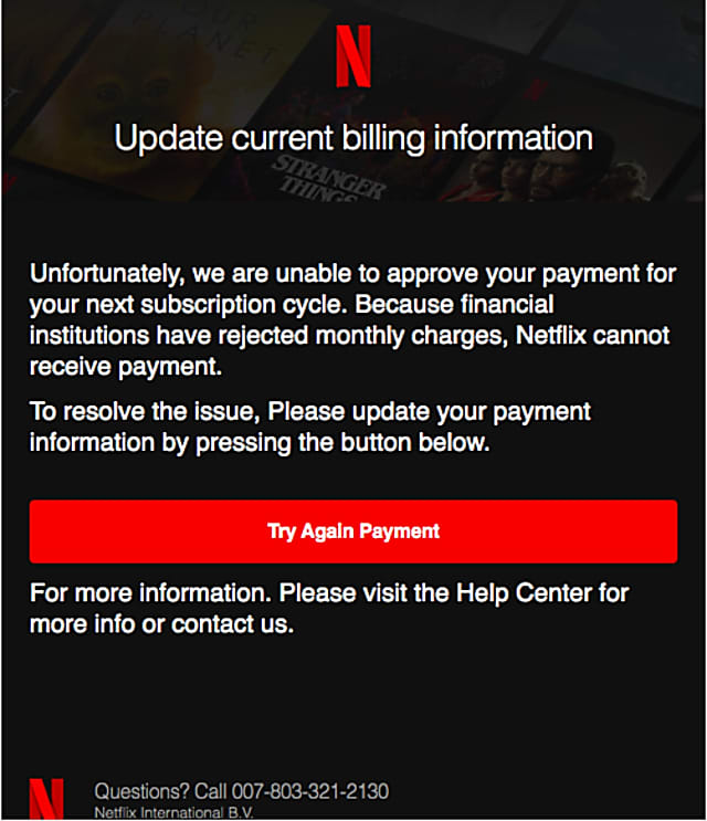 Alert Issued For Netflix Update Your Payment Email Scam Litchfield Daily Voice