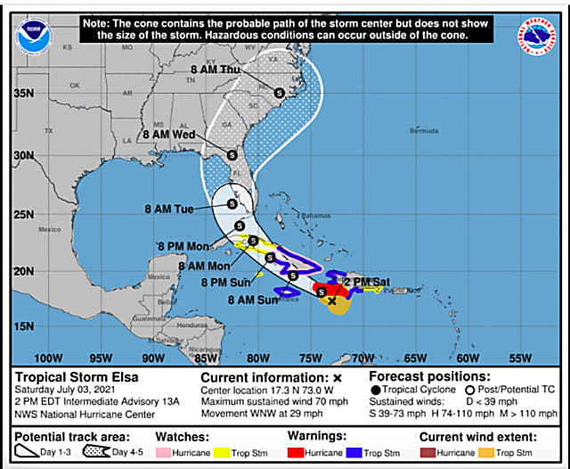 Projected Track Of First Hurricane Of Season, Now A Tropical Storm, Takes It Up Atlantic Coast